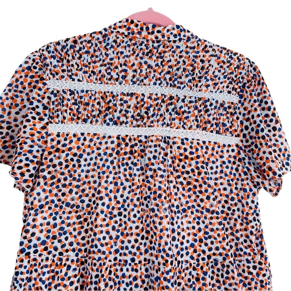Anthropologie Georgina Tiered Shirtdress In Orange Blue Funky Dot M - Picture 12 of 14